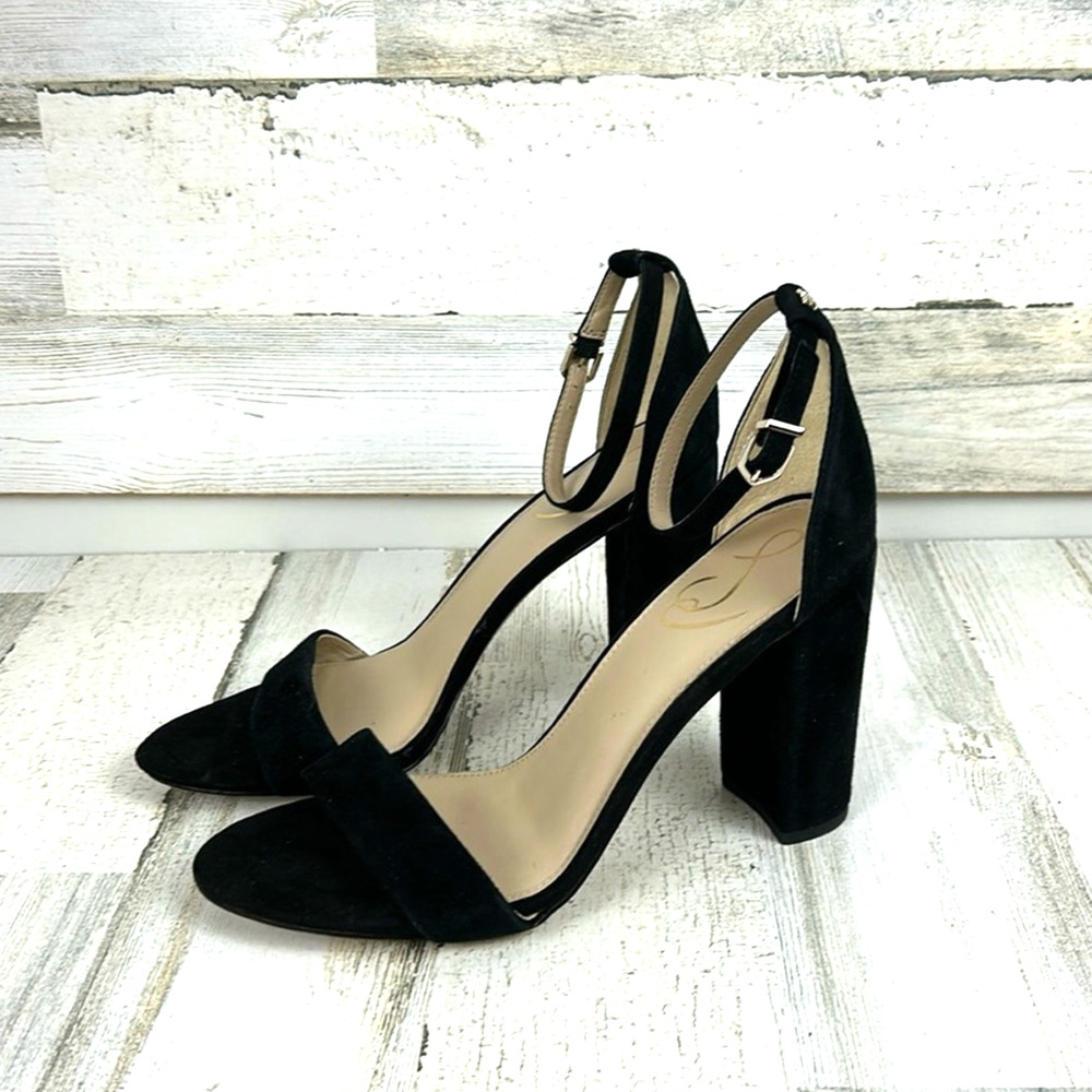 Sam Edelman Yaro Womens 9 Black Suede Ankle Open-Toe Heeled Shoe NEW